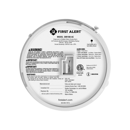 SMI100-AC Interconnectable Ion Smoke Alarm with Battery Backup
